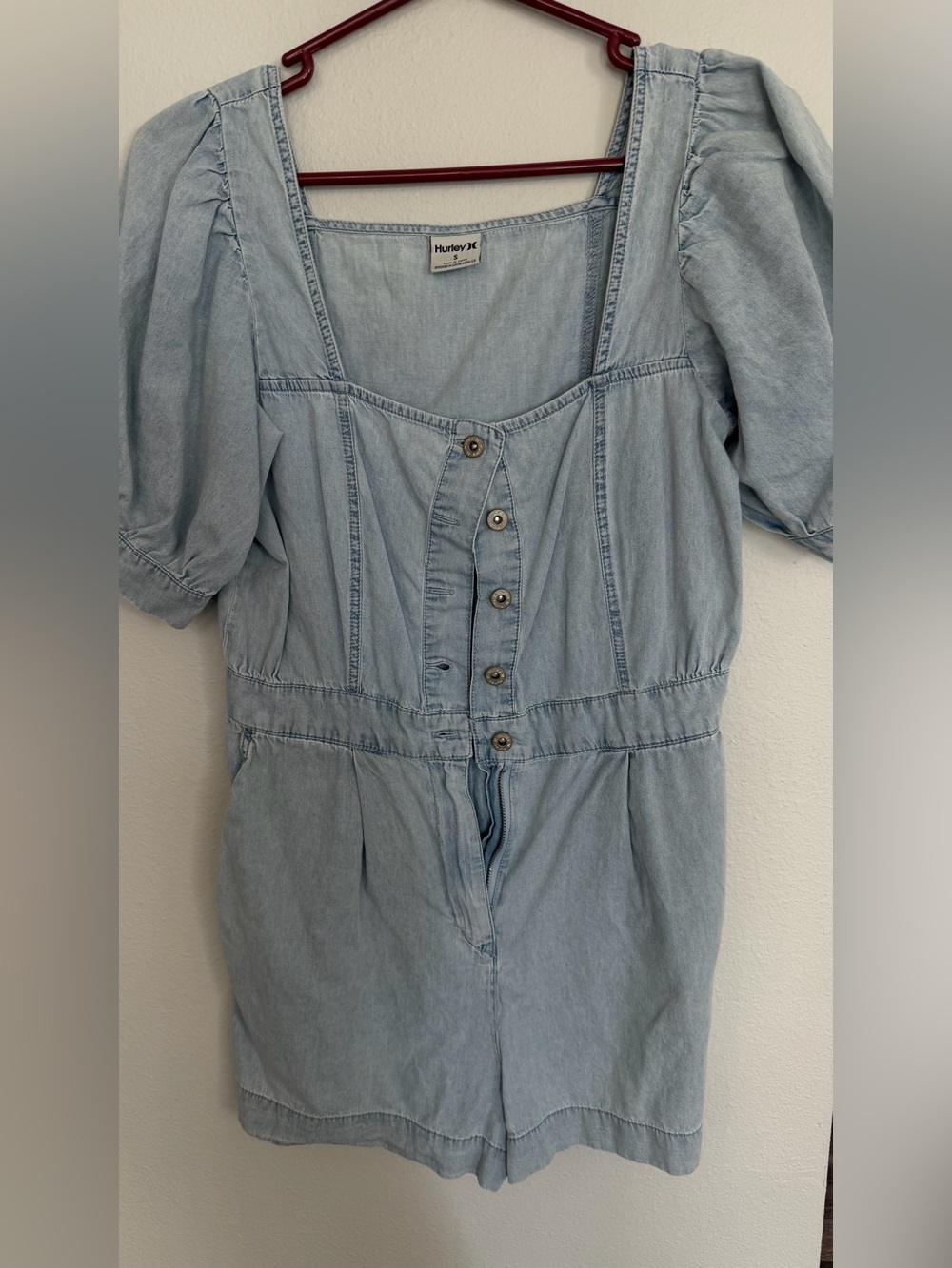 Hurley Light Blue Denim Button-Front Romper